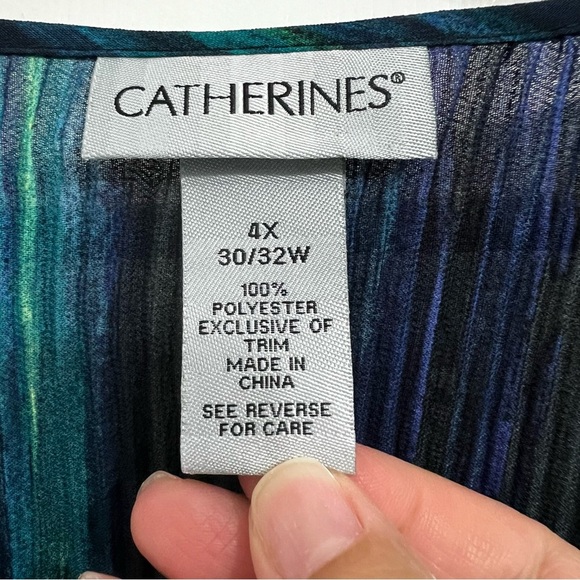Catherines 4XL Colorful Embellished Abstract Artsy 3/4 Sleeve Crinkle Tunic Top - Picture 6 of 8